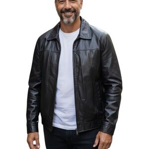 M. Julian Genuine Leather Black Mens Zip Up Jacket Size 2XL